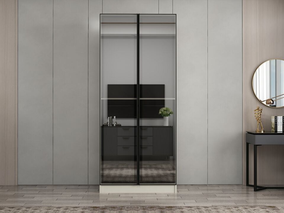 Nisa 2 Kapaklı Dolap Kumtaşı Reflekte Cam