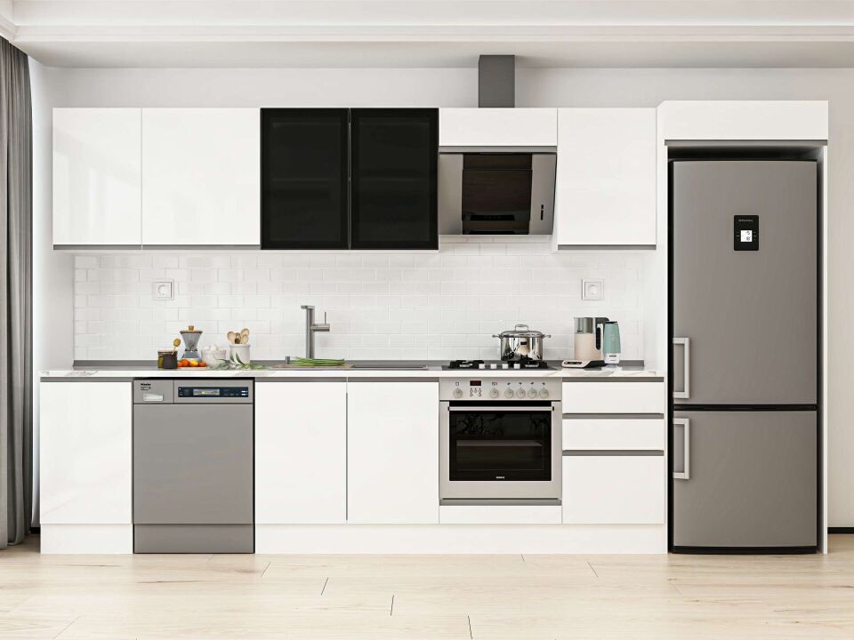 Alvinka 385X222 Cm High Gloss Mutfak Dolabı Mb-E90S45S50-3 High Gloss | Beyaz - Mdf