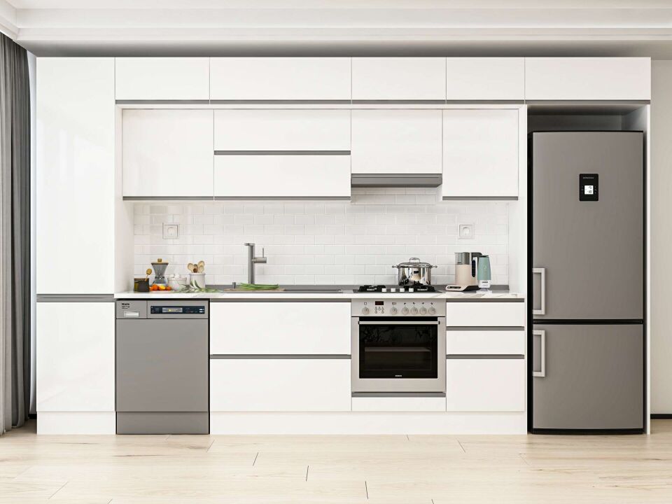 Alvinka 390X240 Cm High Gloss Mutfak Dolabı Mbb-E90B50S50-1 High Gloss | Beyaz - Mdf