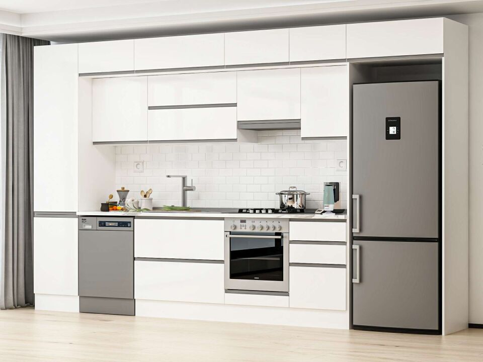Alvinka 390X240 Cm High Gloss Mutfak Dolabı Mbb-E90B50S50-1 High Gloss | Beyaz - Mdf