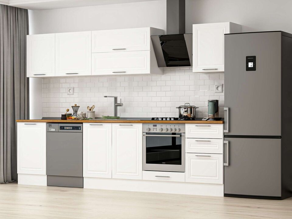 Alvinka 300X210 Cm Klasik Mebran Mutfak Dolabı M-E80S50S50-2 Mebran | Beyaz - Mdf
