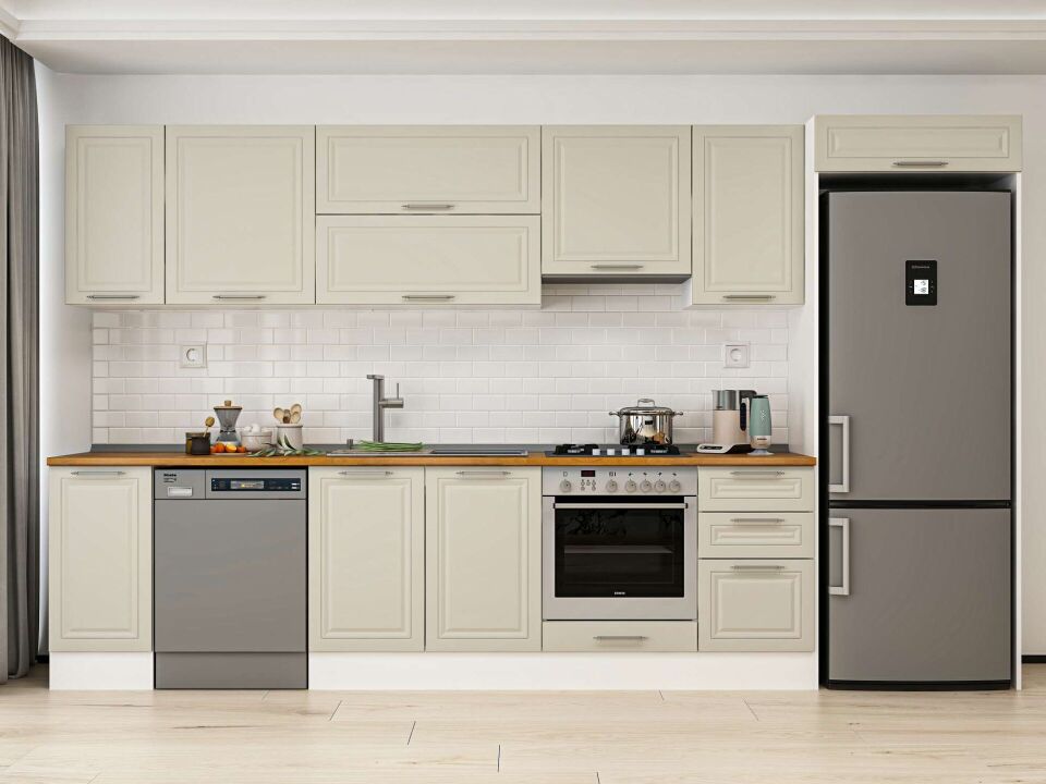 Alvinka 375X222 Cm Klasik Mebran Mutfak Dolabı Beyaz Beyaz Mb-E90S40S45-1