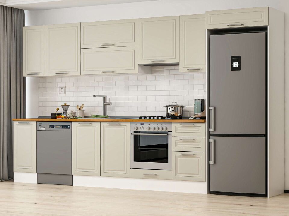 Alvinka 375X222 Cm Klasik Mebran Mutfak Dolabı Beyaz Beyaz Mb-E90S40S45-1
