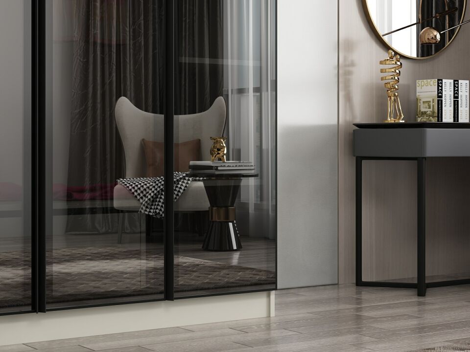 Nisa 3 Kapaklı 2 Çekmece Dolap Kumtaşı Reflekte Cam