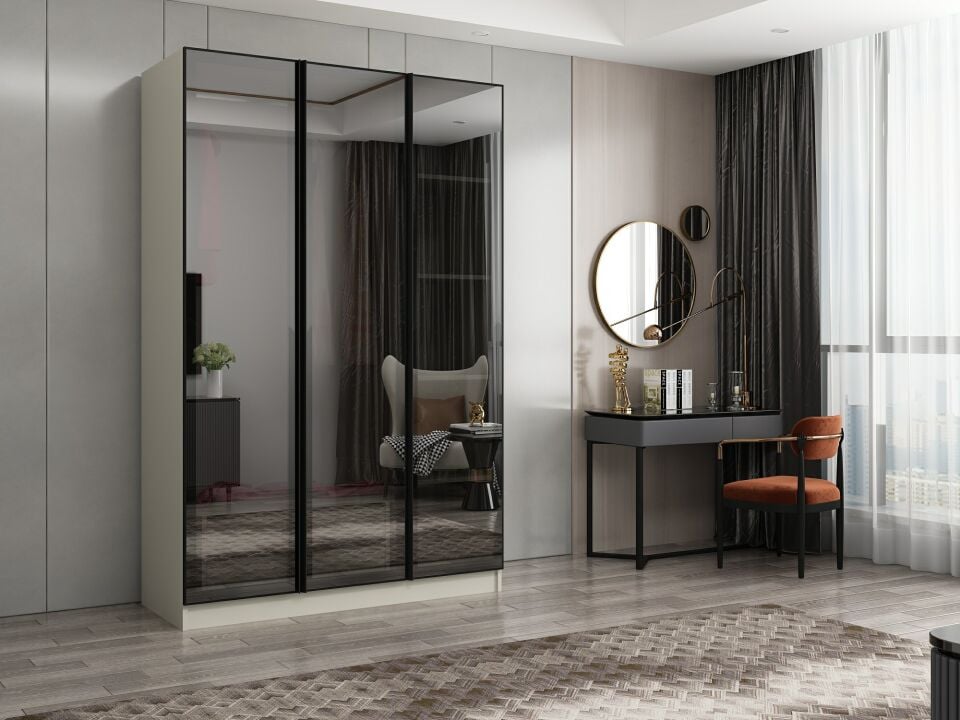 Nisa 3 Kapaklı 2 Çekmece Dolap Kumtaşı Reflekte Cam