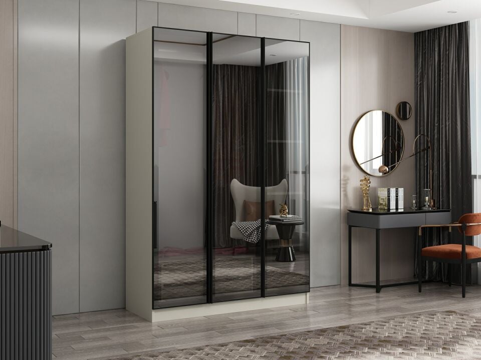 Nisa 3 Kapaklı 2 Çekmece Dolap Kumtaşı Reflekte Cam