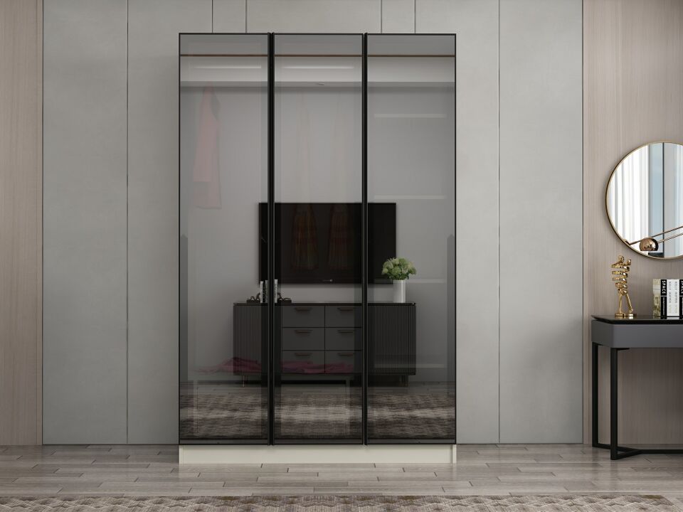 Nisa 3 Kapaklı 2 Çekmece Dolap Kumtaşı Reflekte Cam