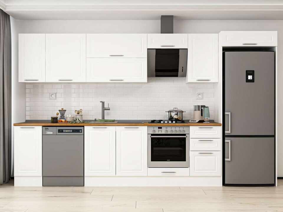 Alvinka 375X222 Cm Klasik Mebran Mutfak Dolabı Beyaz Beyaz Mb-E90S40S45-2