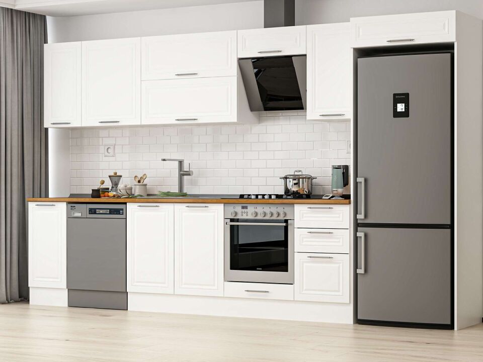 Alvinka 375X222 Cm Klasik Mebran Mutfak Dolabı Beyaz Beyaz Mb-E90S40S45-2