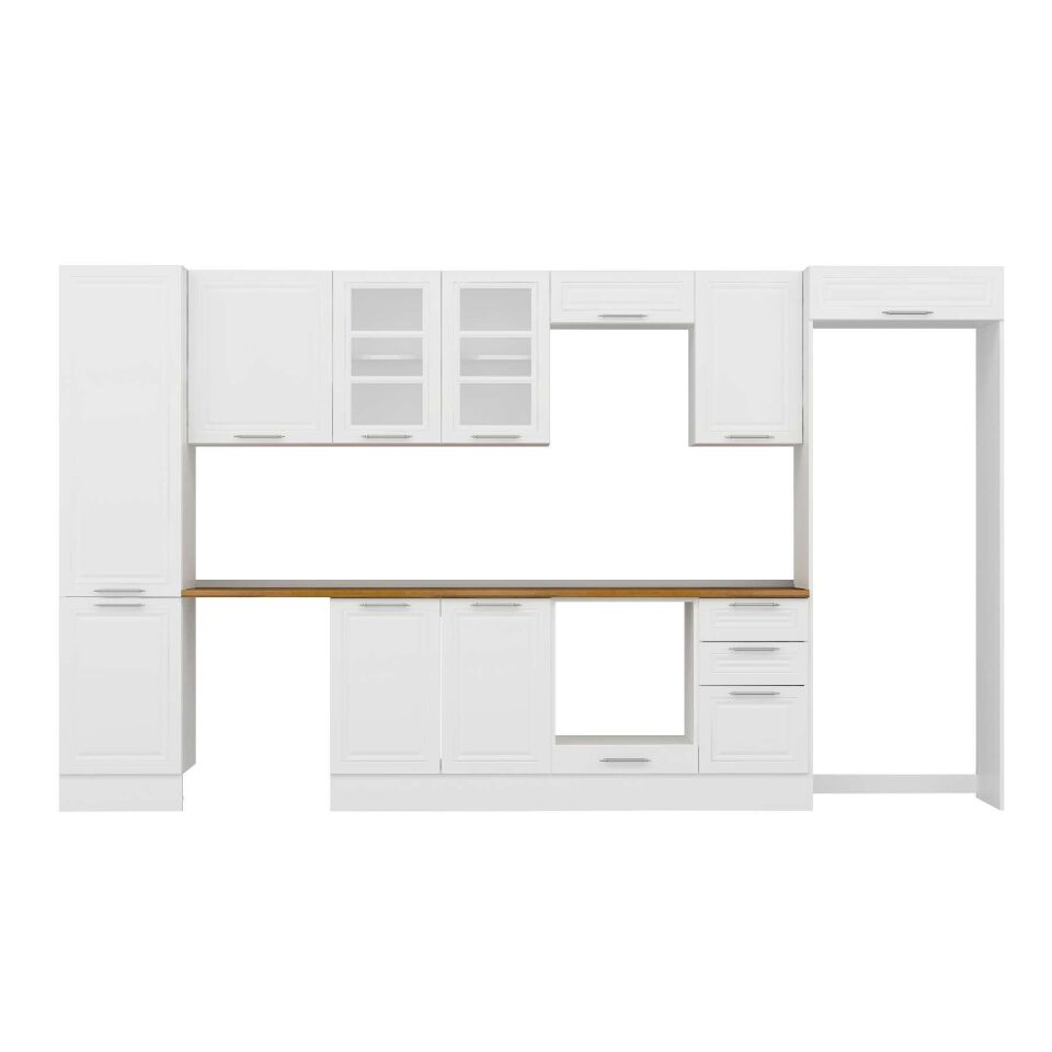 Alvinka 385X222 Cm Klasik Mebran Mutfak Dolabı Mbb-E90B50S45-3 Mebran | Beyaz - Suntalam