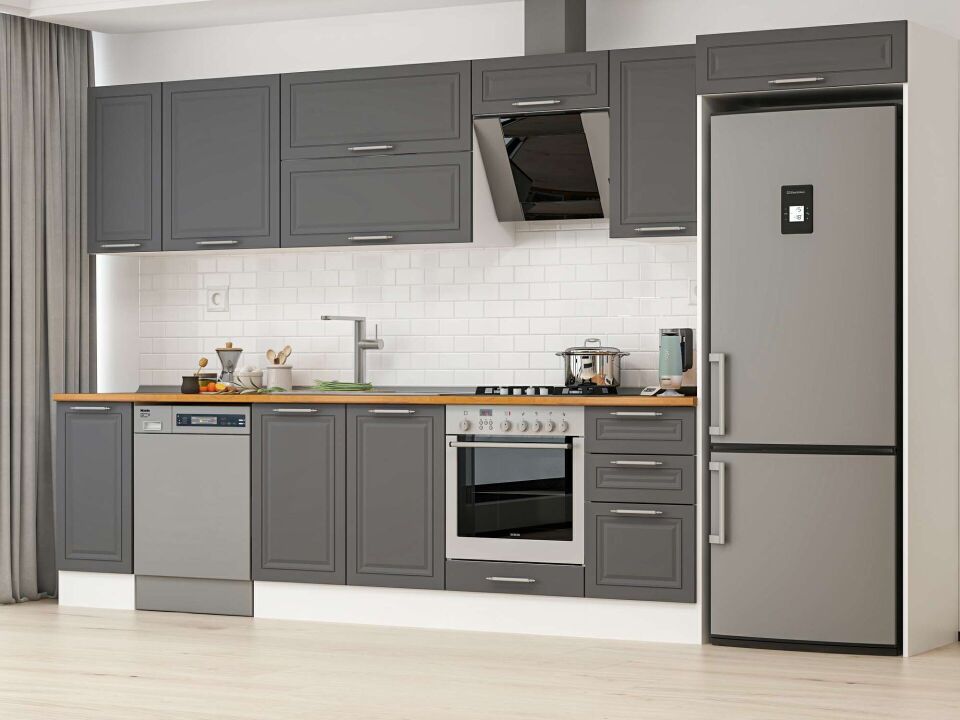 Alvinka 375X222 Cm Klasik Mebran Mutfak Dolabı Beyaz Beyaz Mb-E90S40S45-2