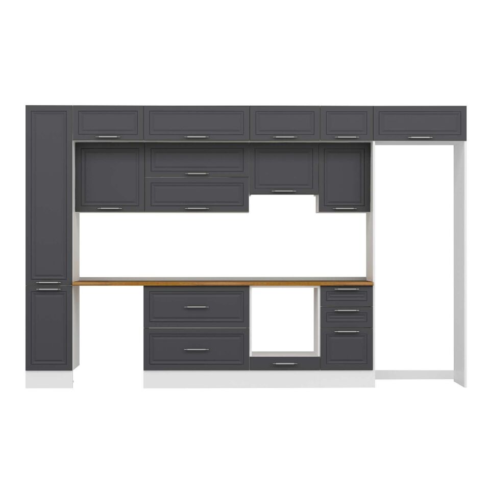 Alvinka 375X240 Cm Klasik Mebran Mutfak Dolabı Mbb-E90B40S45-1 Mebran | Antrasit - Mdf