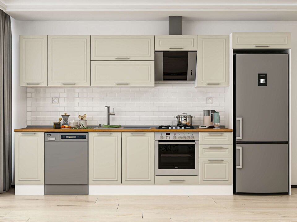 Alvinka 375X222 Cm Klasik Mebran Mutfak Dolabı Beyaz Beyaz Mb-E90S40S45-2