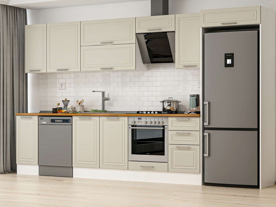 Alvinka 375X222 Cm Klasik Mebran Mutfak Dolabı Beyaz Beyaz Mb-E90S40S45-2