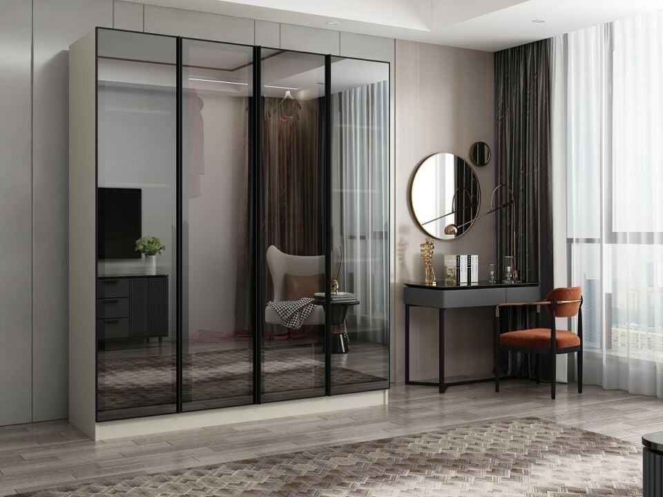 Nisa 4 Kapaklı 2 Çekmece Dolap Kumtaşı Reflekte Cam