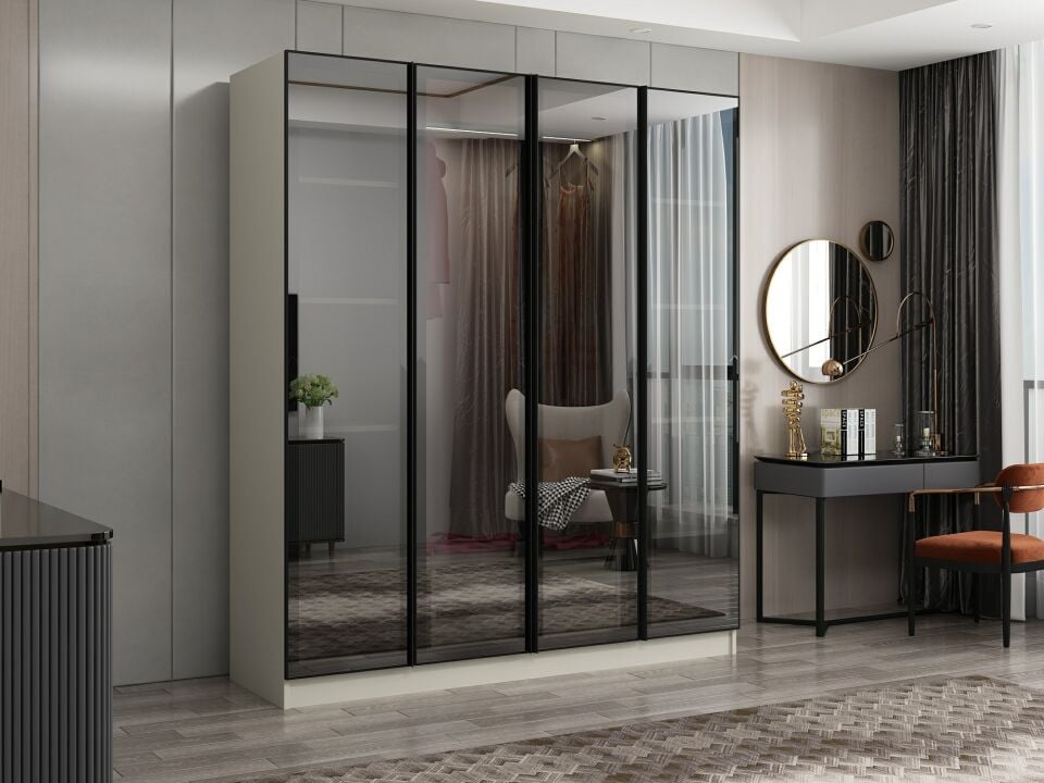 Nisa 4 Kapaklı 2 Çekmece Dolap Kumtaşı Reflekte Cam