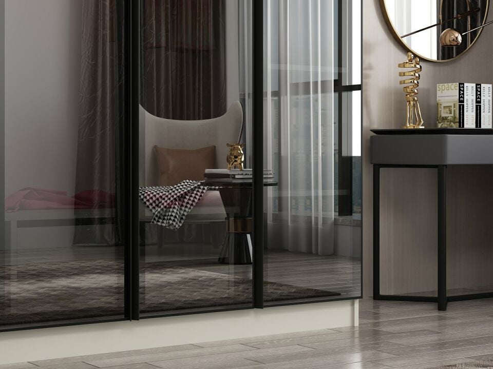 Nisa 4 Kapaklı 2 Çekmece Dolap Kumtaşı Reflekte Cam