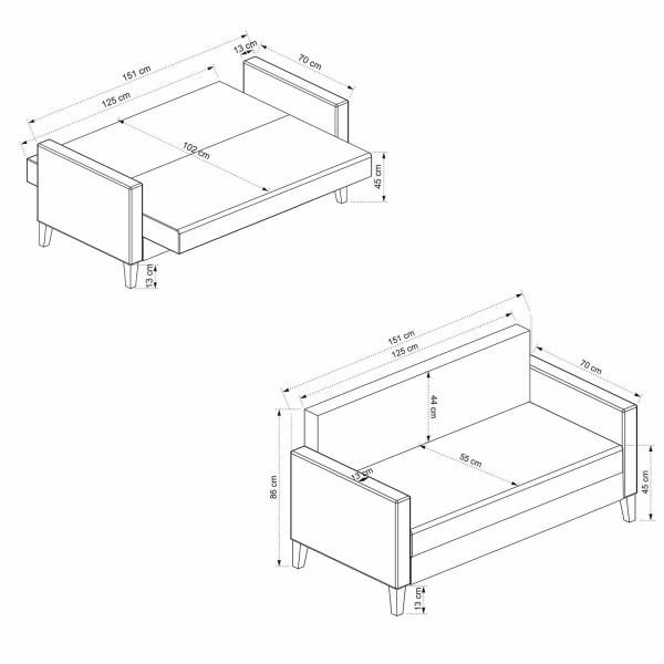 Zaden İkili Koltuk Açık Gri