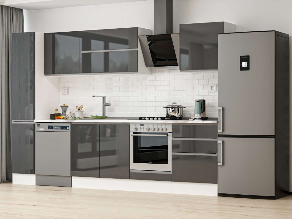 Alvinka 300X210 Cm High Gloss Mutfak Dolabı Mb-E80B40S60-2 High Gloss | Antrasit - Mdf