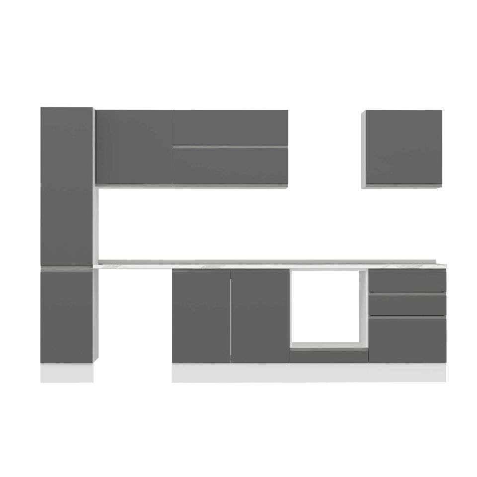 Alvinka 300X210 Cm High Gloss Mutfak Dolabı Mb-E80B40S60-2 High Gloss | Antrasit - Mdf