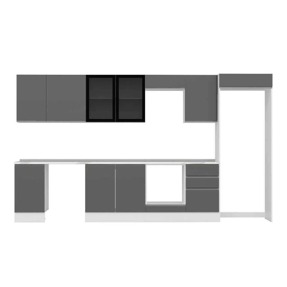 Alvinka 385X222 Cm High Gloss Mutfak Dolabı Mb-E90S45S50-3 High Gloss | Antrasit - Mdf