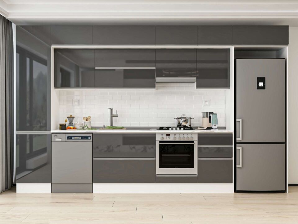 Alvinka 390X240 Cm High Gloss Mutfak Dolabı Mbb-E90B50S50-1 High Gloss | Antrasit - Mdf