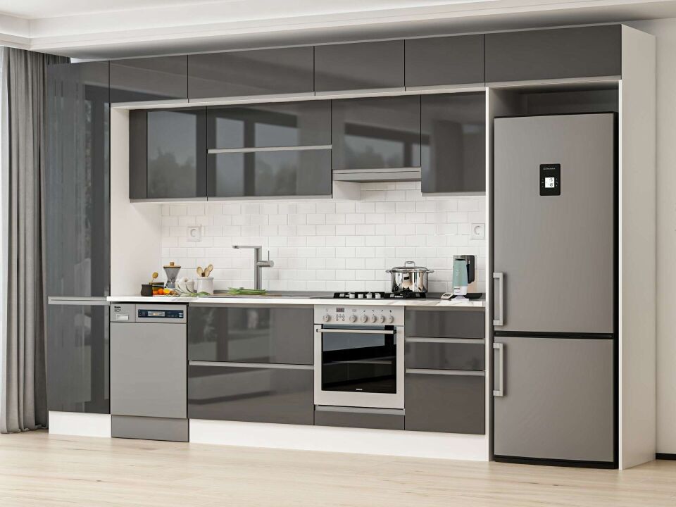 Alvinka 390X240 Cm High Gloss Mutfak Dolabı Mbb-E90B50S50-1 High Gloss | Antrasit - Mdf