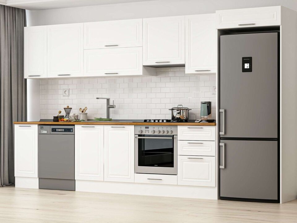 Alvinka 370X222 Cm Klasik Mebran Mutfak Dolabı Mb-E80S40S50-1 Mebran | Beyaz - Mdf