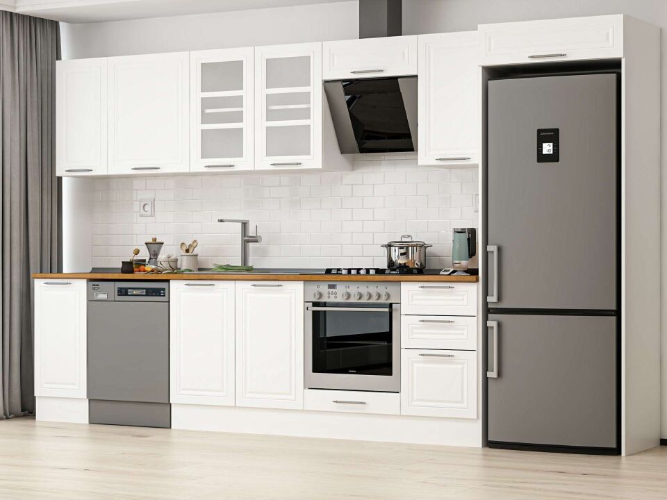 Alvinka 375X222 Cm Klasik Mebran Mutfak Dolabı Beyaz Beyaz Mb-E90S40S45-3