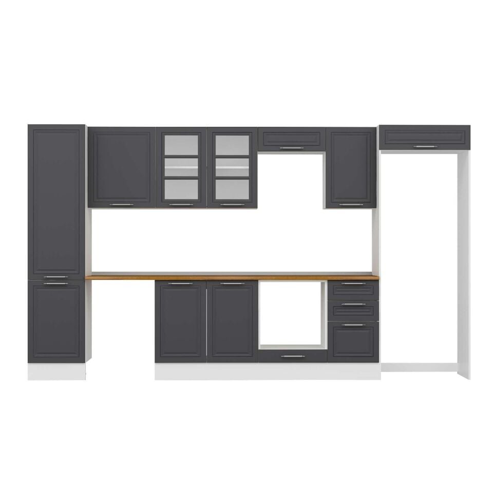 Alvinka 385X222 Cm Klasik Mebran Mutfak Dolabı Mbb-E90B50S45-3 Mebran | Antrasit - Suntalam