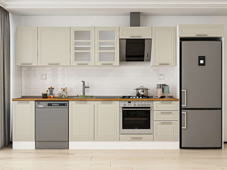 Alvinka 375X222 Cm Klasik Mebran Mutfak Dolabı Beyaz Beyaz Mb-E90S40S45-3