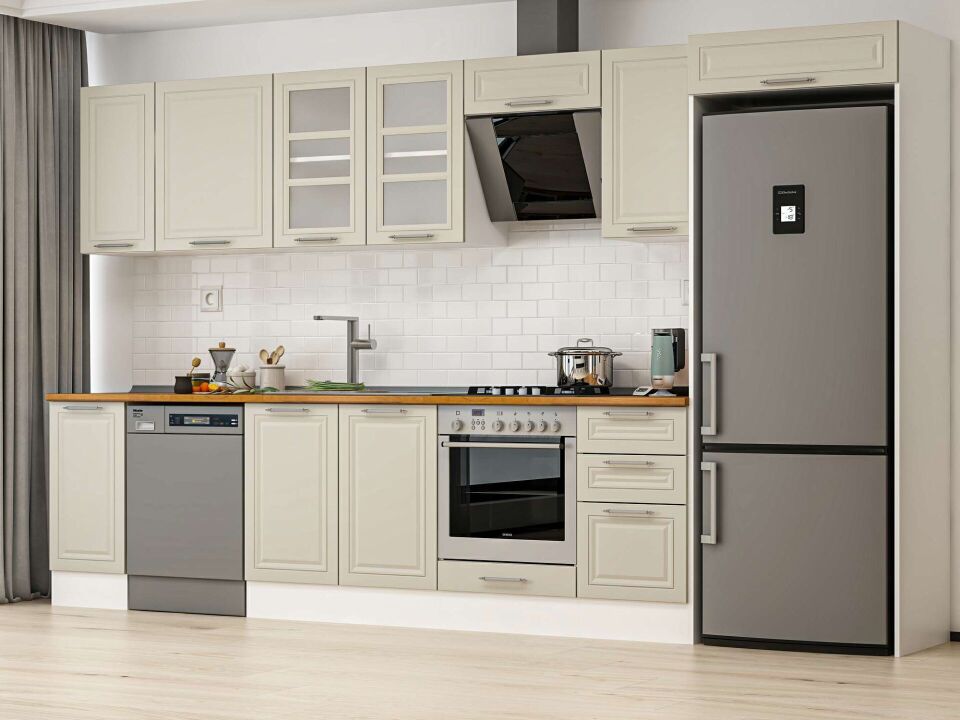 Alvinka 375X222 Cm Klasik Mebran Mutfak Dolabı Beyaz Beyaz Mb-E90S40S45-3