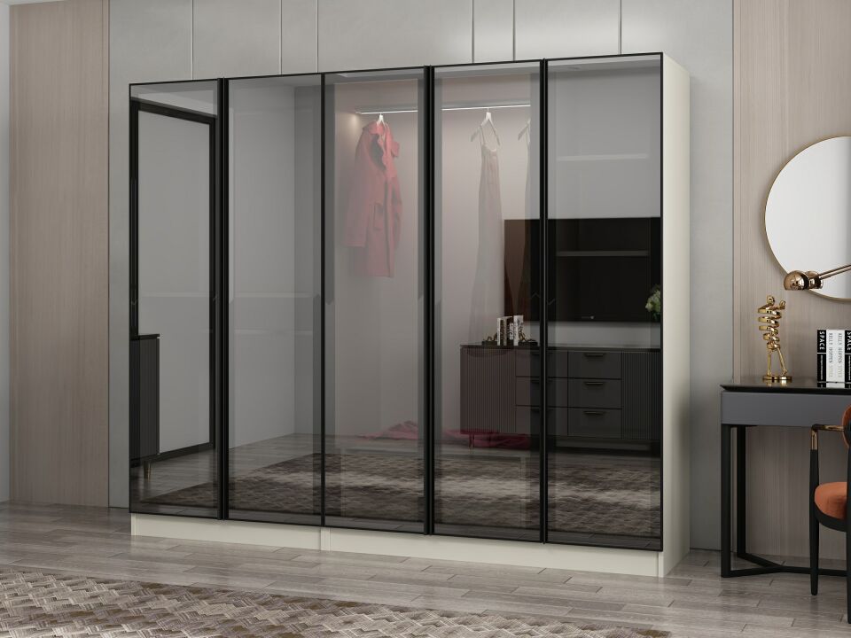 Nisa 5 Kapaklı 2 Çekmece Dolap Kumtaşı Reflekte Cam