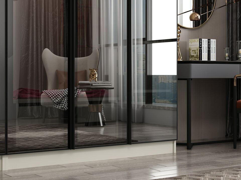 Nisa 5 Kapaklı 2 Çekmece Dolap Kumtaşı Reflekte Cam