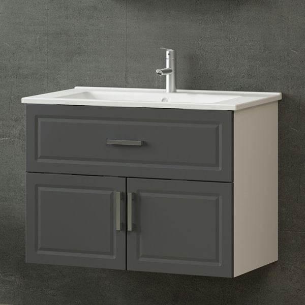 Minar Banyo Dolabı Alt 100Cm As2K1Ç+Etj Antrasit İlkbahar Mebran Kapak