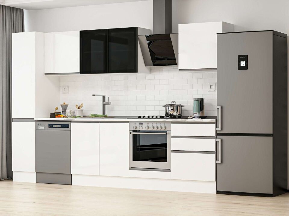 Alvinka 300X210 Cm High Gloss Mutfak Dolabı Mb-E80B40S60-3 High Gloss | Beyaz - Suntalam