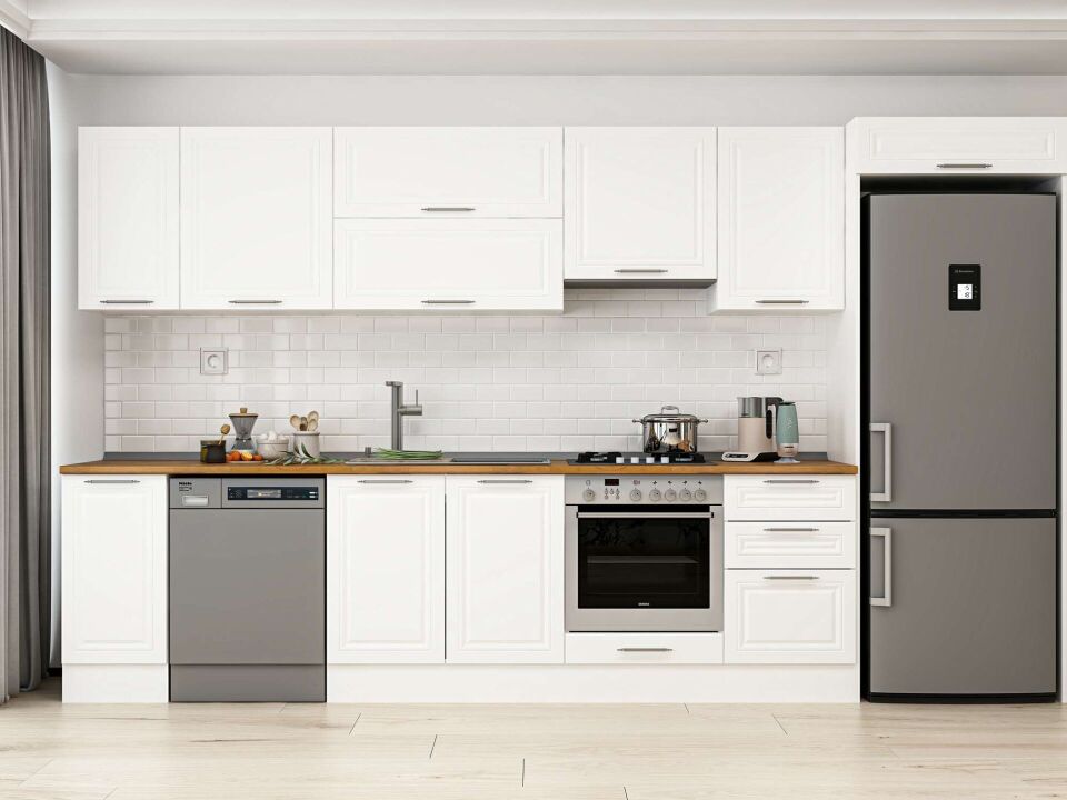 Alvinka 380X222 Cm Klasik Mebran Mutfak Dolabı Beyaz Beyaz Mb-E90S40S50-1