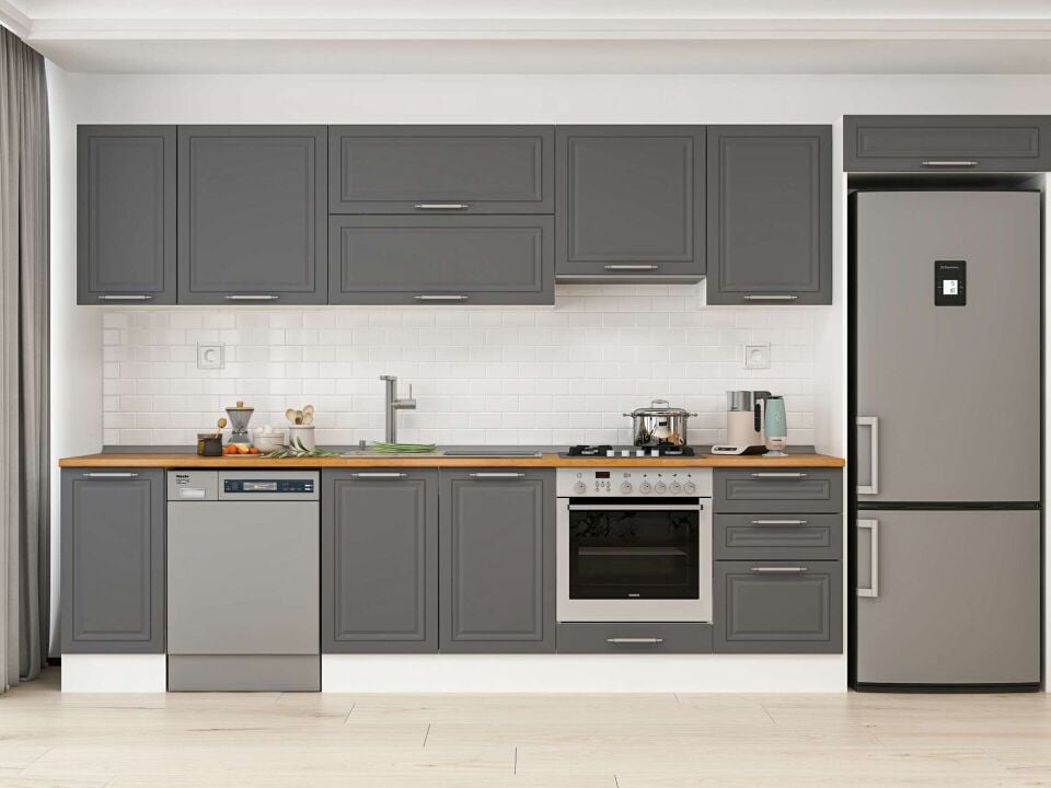Alvinka 380X222 Cm Klasik Mebran Mutfak Dolabı Beyaz Beyaz Mb-E90S40S50-1