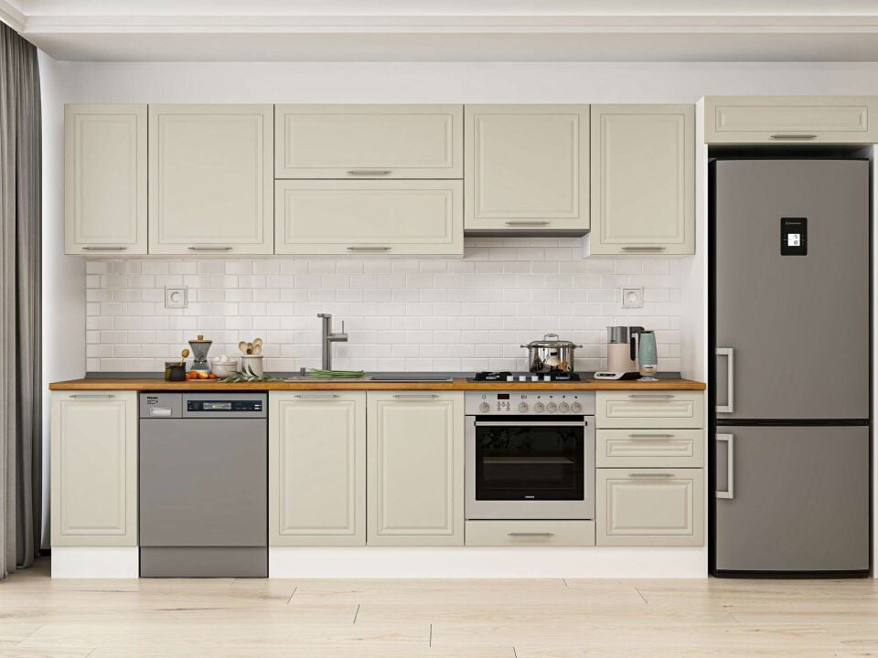 Alvinka 380X222 Cm Klasik Mebran Mutfak Dolabı Beyaz Beyaz Mb-E90S40S50-1