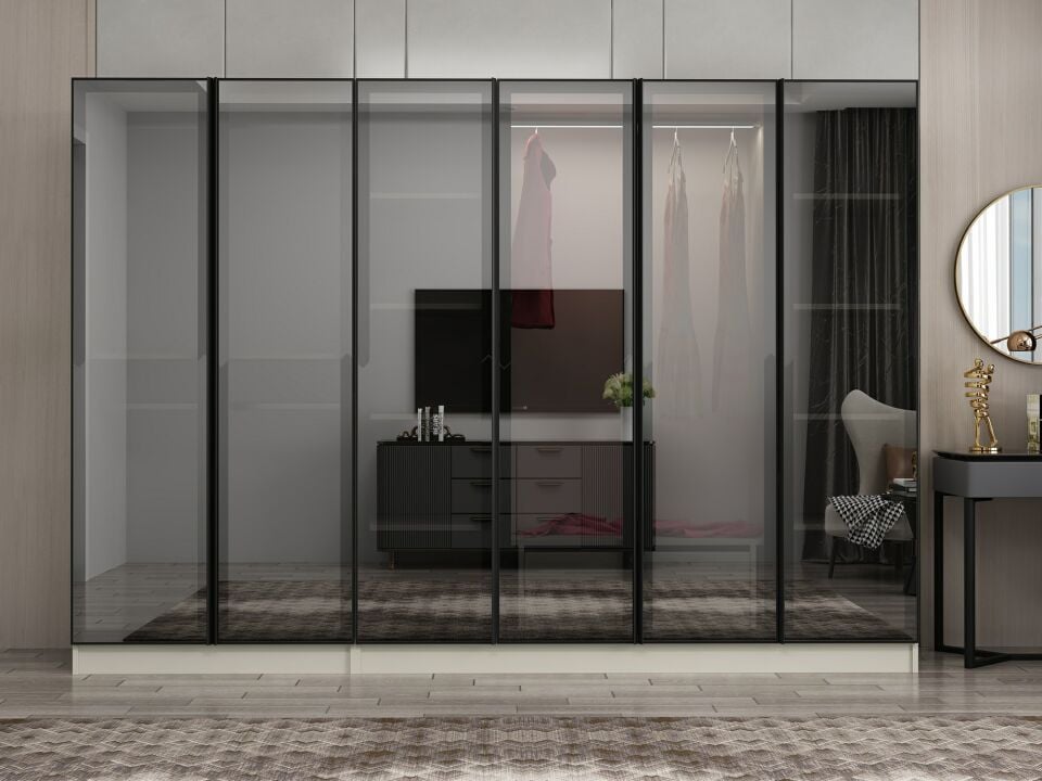 Nisa 6 Kapaklı 2 Çekmece Dolap Kumtaşı Reflekte Cam