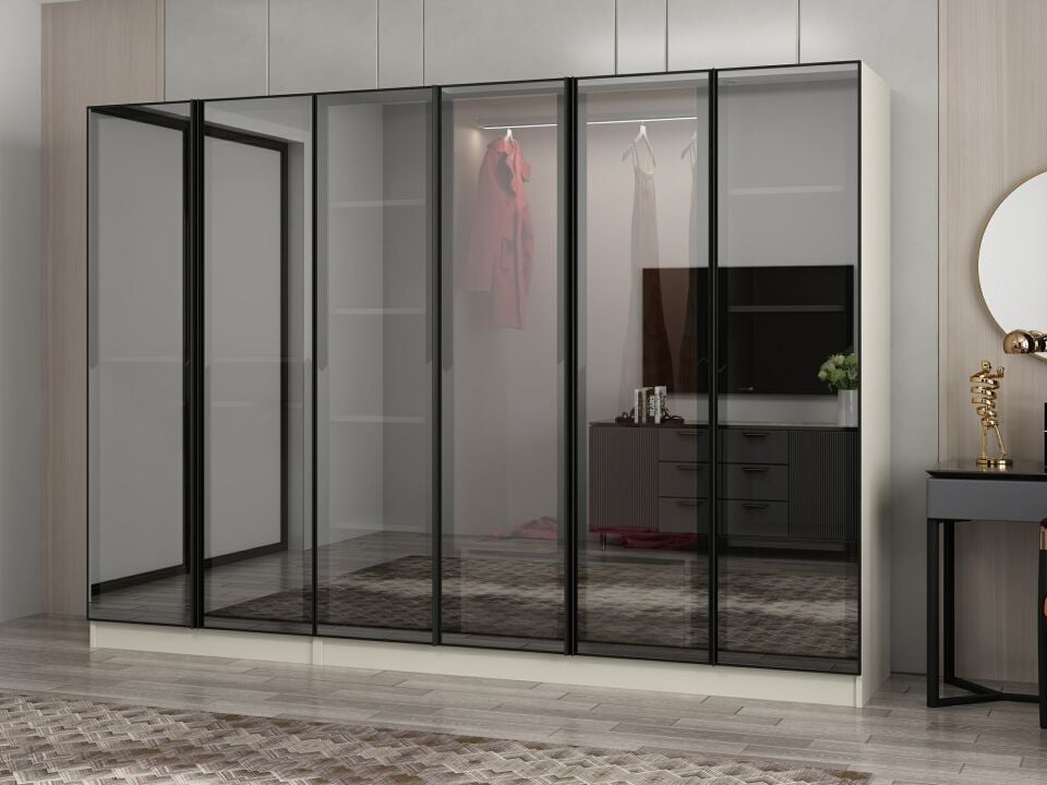 Nisa 6 Kapaklı 2 Çekmece Dolap Kumtaşı Reflekte Cam