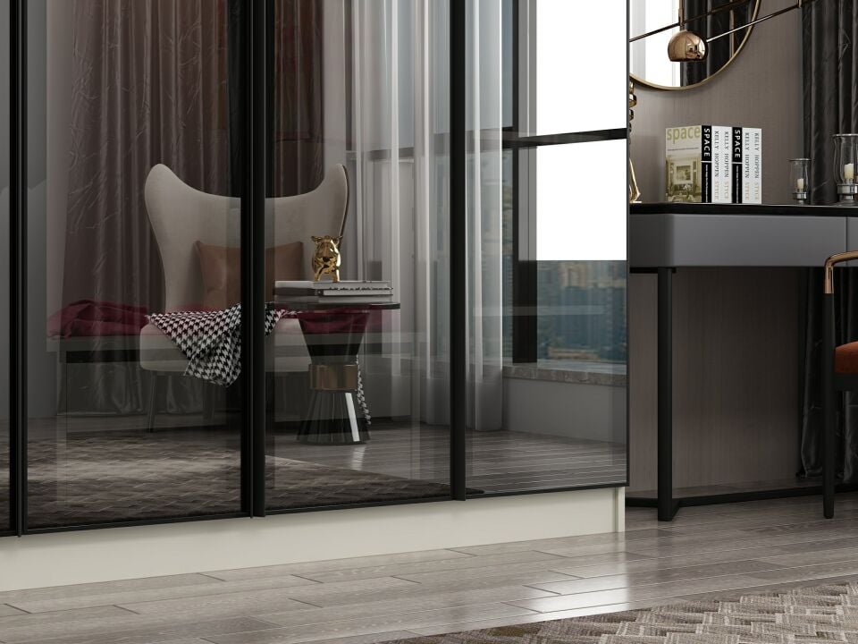 Nisa 6 Kapaklı 2 Çekmece Dolap Kumtaşı Reflekte Cam