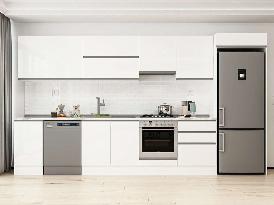Alvinka 395X222 Cm High Gloss Mutfak Dolabı Mb-E90S45S60-1 High Gloss | Beyaz - Mdf
