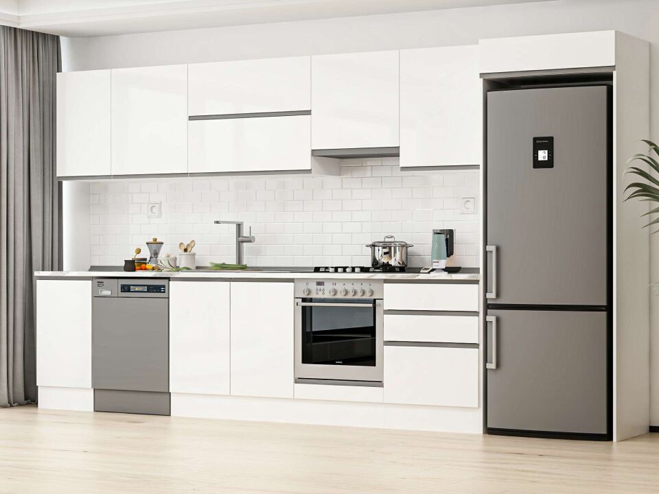 Alvinka 395X222 Cm High Gloss Mutfak Dolabı Mb-E90S45S60-1 High Gloss | Beyaz - Mdf