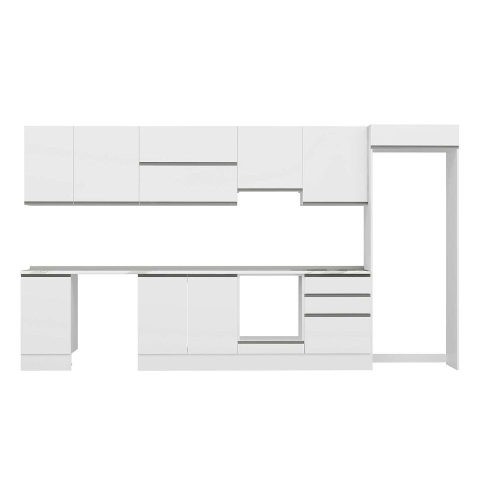 Alvinka 395X222 Cm High Gloss Mutfak Dolabı Mb-E90S45S60-1 High Gloss | Beyaz - Mdf