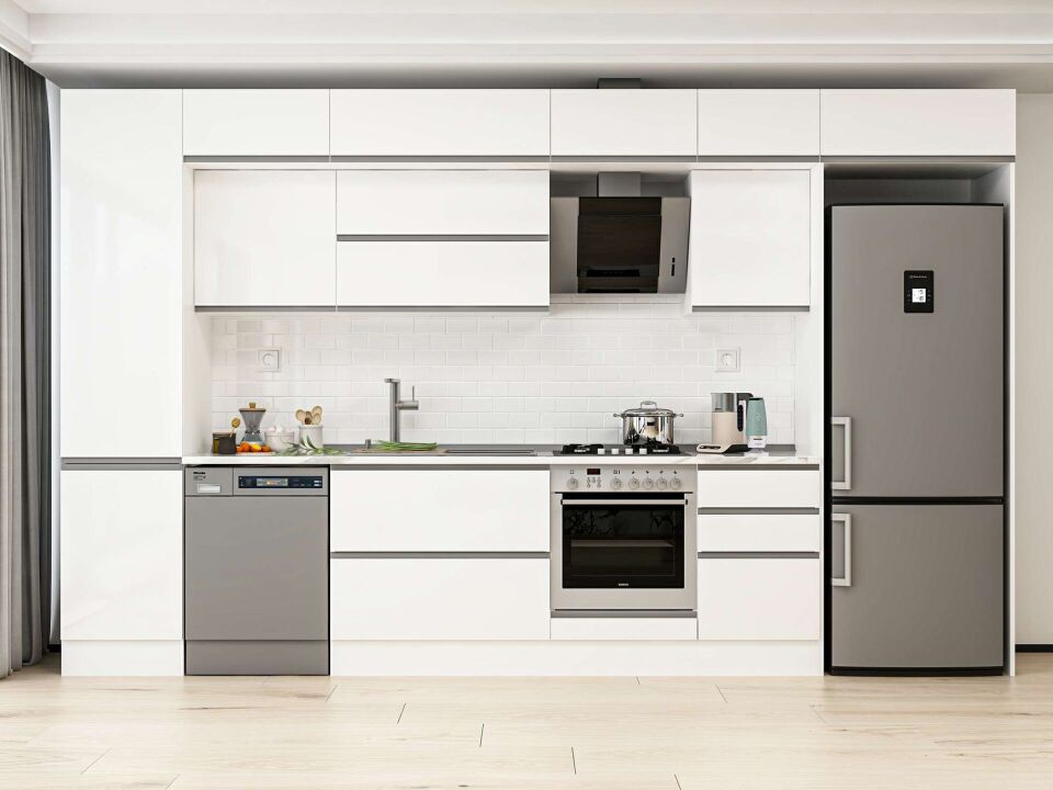 Alvinka 390X240 Cm High Gloss Mutfak Dolabı Mbb-E90B50S50-2 High Gloss | Beyaz - Mdf