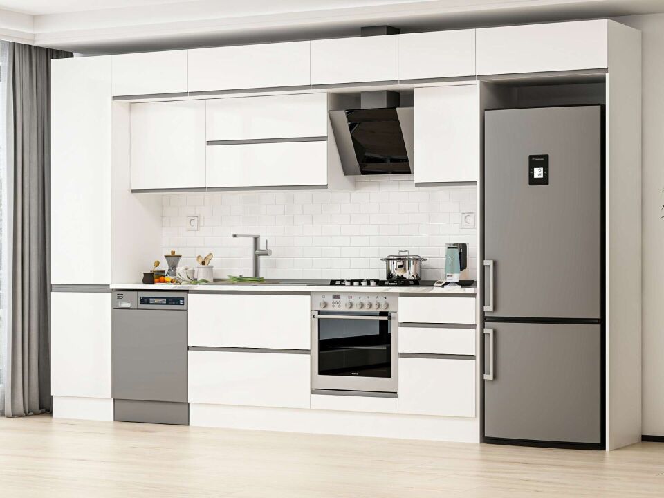 Alvinka 390X240 Cm High Gloss Mutfak Dolabı Mbb-E90B50S50-2 High Gloss | Beyaz - Mdf