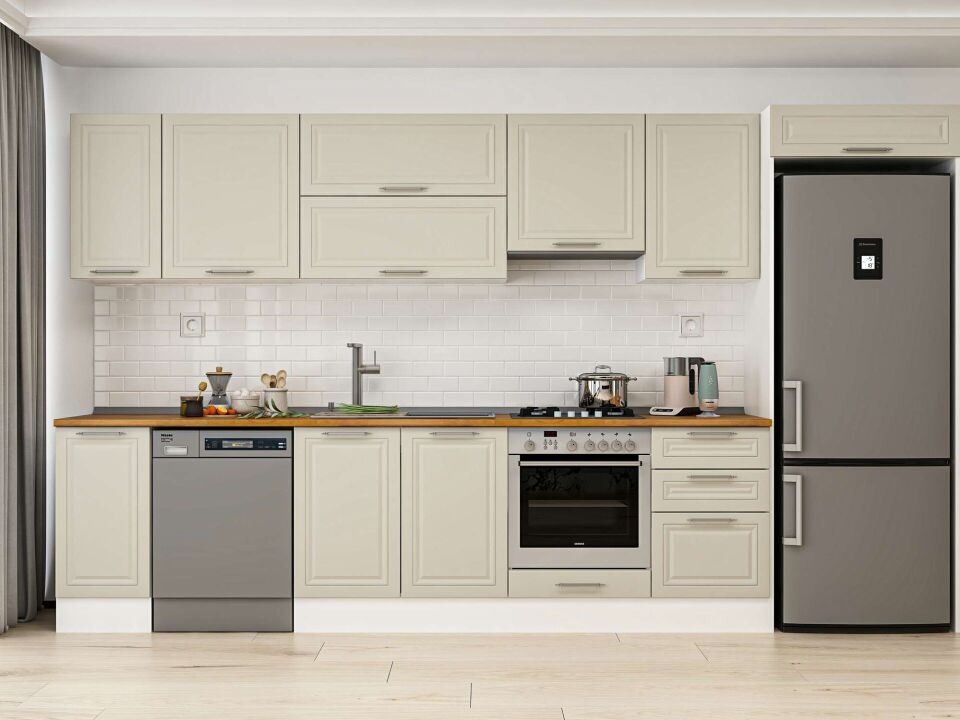 Alvinka 370X222 Cm Klasik Mebran Mutfak Dolabı Mb-E80S40S50-1 Mebran | Kumtaşı - Mdf