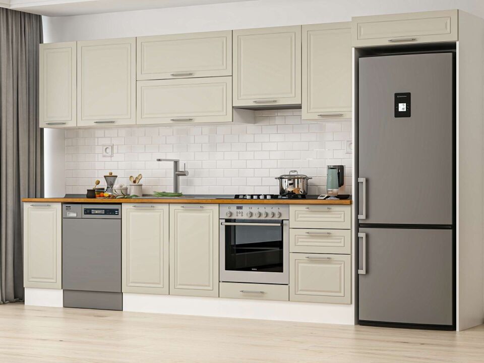 Alvinka 370X222 Cm Klasik Mebran Mutfak Dolabı Mb-E80S40S50-1 Mebran | Kumtaşı - Mdf