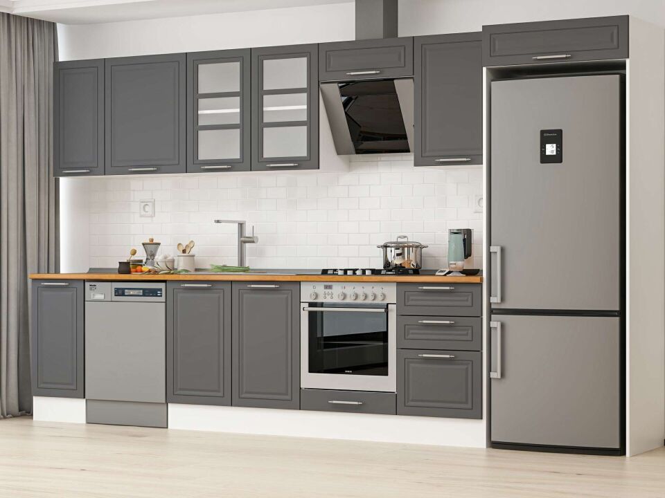 Alvinka 380X222 Cm Klasik Mebran Mutfak Dolabı Beyaz Beyaz Mb-E90S40S50-3